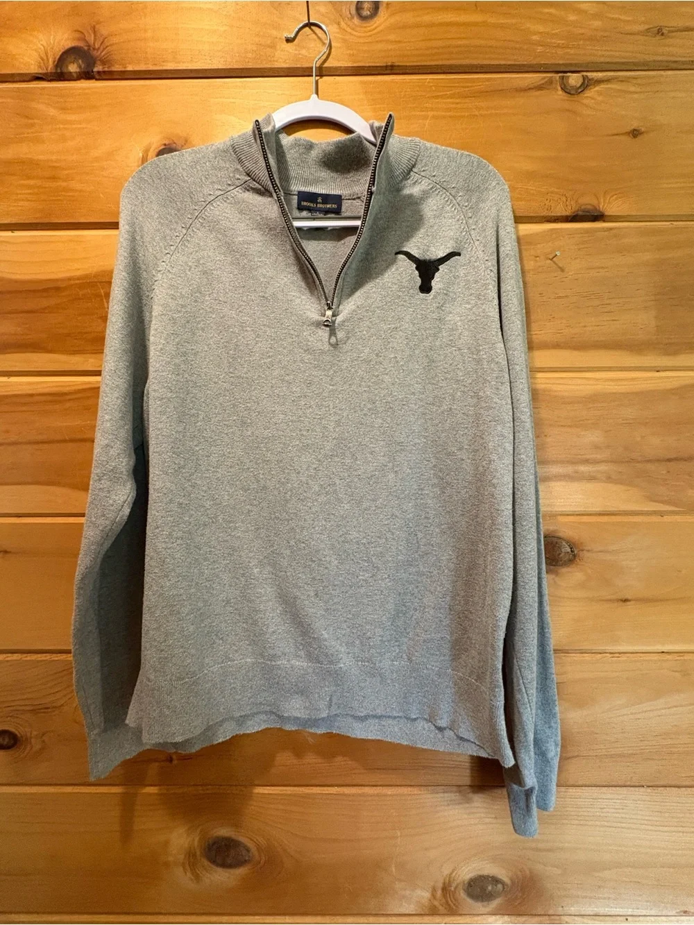 Brooks Brothers Gray Half-Zip Sweater with Black Longhorn Motif size L